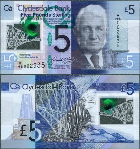 Szkocja - 5 Pounds 2016 * Clydesdale Bank * polimer