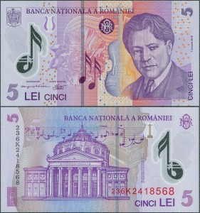 Rumunia - 5 Lei 2018 (2023) * nowy typ * polimer