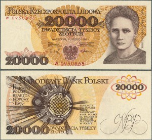 Polska - 20.000 Złotych 1989 * Skłodowska * seria W