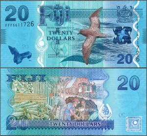 Fidżi -  20 Dollars ND/2013 * P117 * ptak