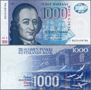 Finlandia - 1000 marek 1986 (1991) * P121 * Litt. A