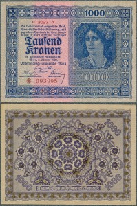 Austria - 1000 Kronen 1922 * P78b * znak wodny