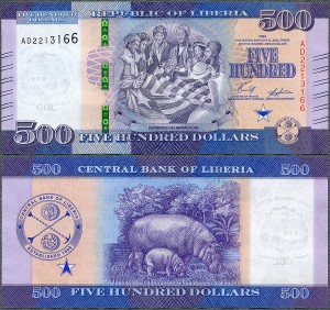 Liberia - 500 Dollars 2024 (2026) * W42b * hipopotamy