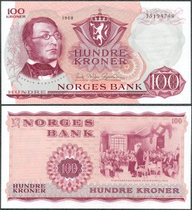 Norwegia - 100 Kroner 1968 * P38b * Wergeland