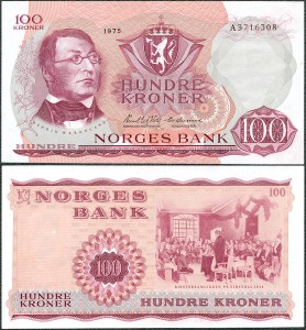 Norwegia - 100 Kroner 1975 * P38g * Wergeland