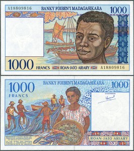 Madagaskar - 1000 Francs ND/1994 * P76a * seria A 